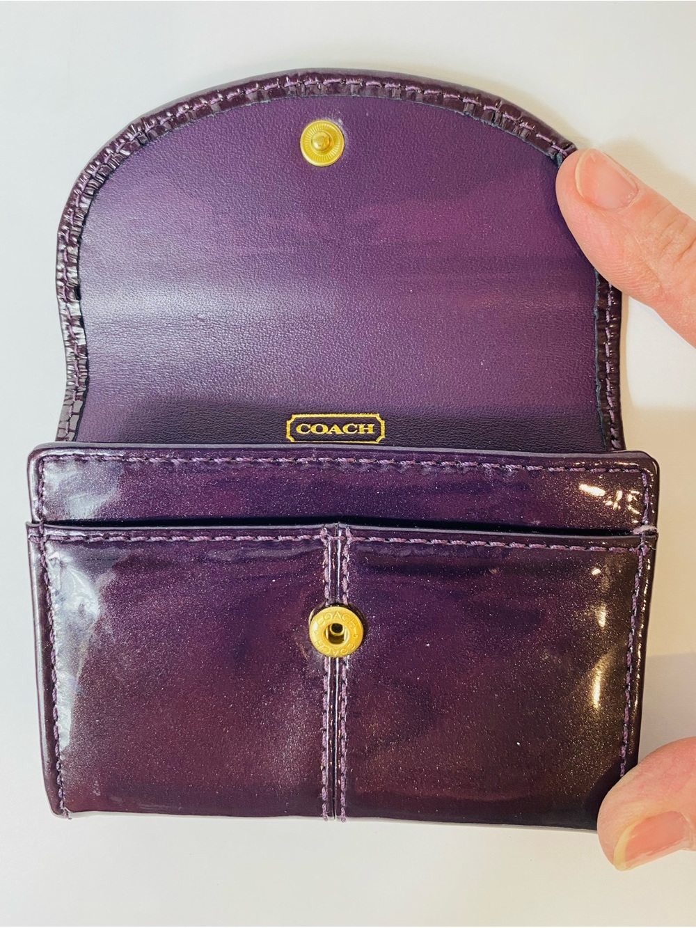 COACH Patent Leather Coin Purse Wallet - Plum Purple Eggplant Card Holder - Picture 4 of 9